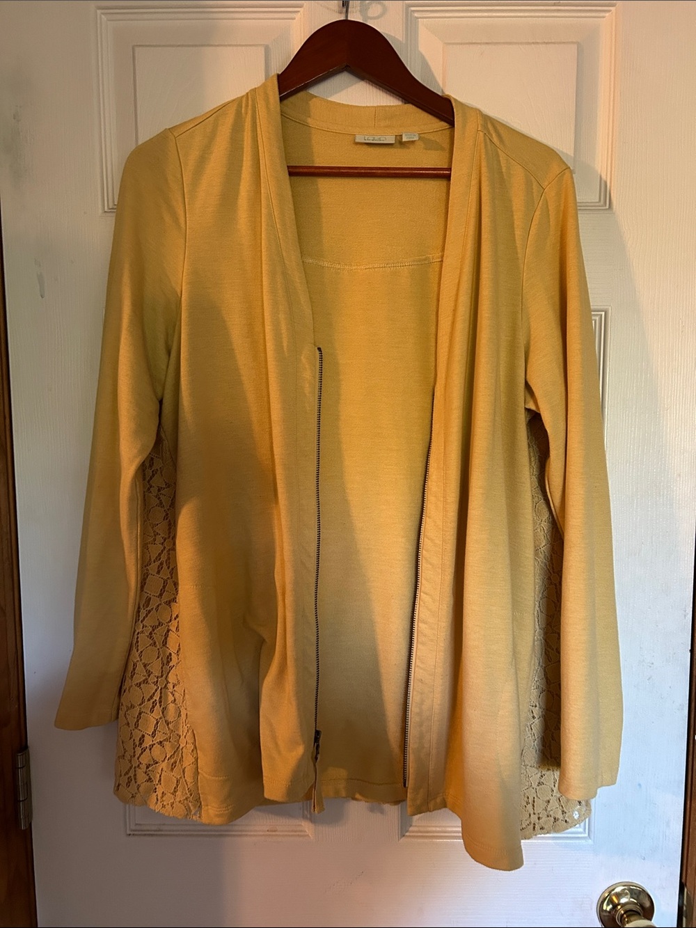 Women’s Yellow Open-Front Cardigan with Lace Side Panels